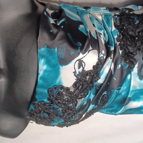 Jump Strapless Prom Homecoming Formal Blue Floral Beaded Long Maxi Dress - Picture 4 of 12